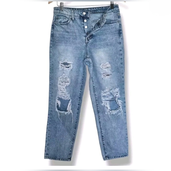 Simple Society Button Fly Distressed Jeans Womens- size 11/30- NWOT - Picture 1 of 4